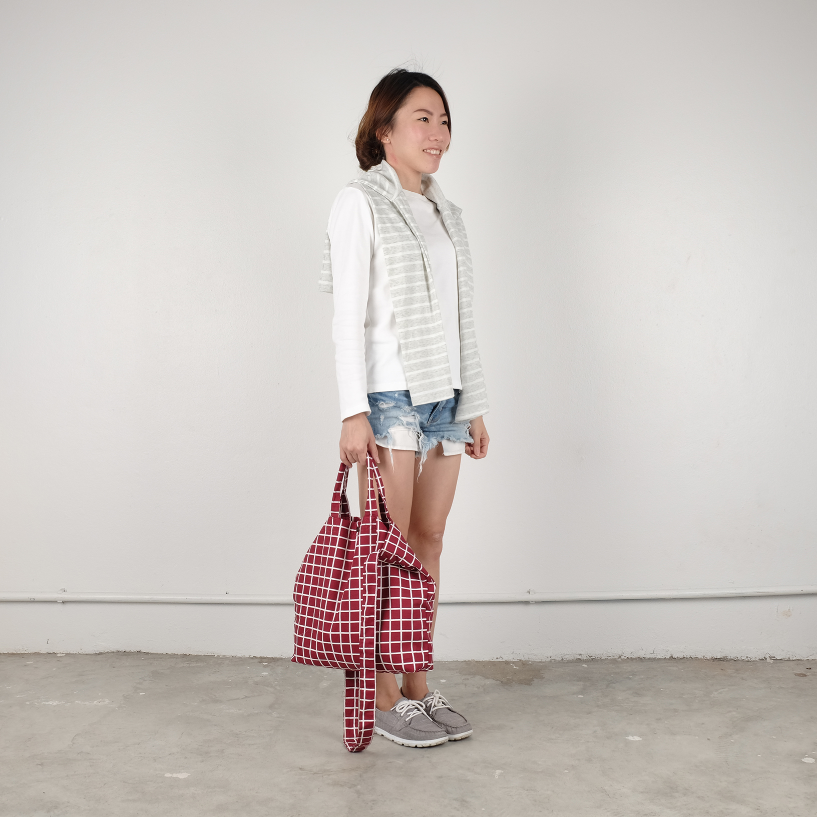 Red Canvas Tote Bag (Checkered) - Messenger Bags & Sling Bags - Cotton & Hemp Red