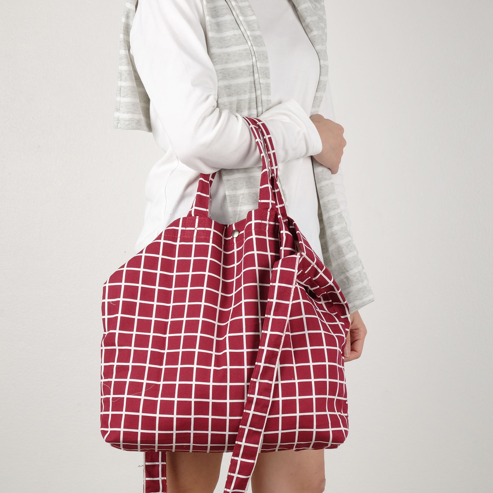 Red Canvas Tote Bag (Checkered) - Messenger Bags & Sling Bags - Cotton & Hemp Red